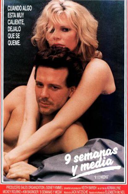 Mickey Rourke y Kim Basinger en el cartel de Nueve semanas y media.