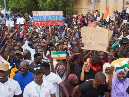 Manifestantes en apoyo de los soldados golpistas en Niamey, el pasado 3 de agosto.