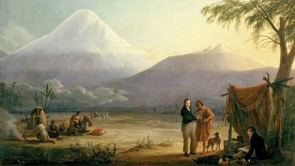 Alexander von Humboldt y Aimé Bonpland, al pie del volcán del Chimborazo, en un cuadro de Friedrich Georg Weitsch (1810).