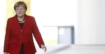 La canciller alemana, Angela Merkel, a su llegada a la Canciller&iacute;a para prounciarse sobre el resultado de las elecciones presidenciales en EE UU