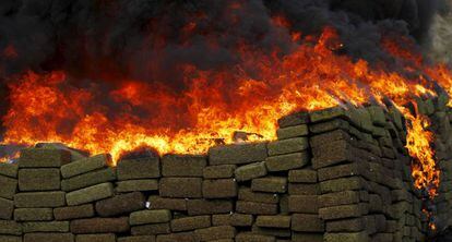 Incineración de 18 toneladas de marihuana en Tijuana, México, en noviembre de 2015. 