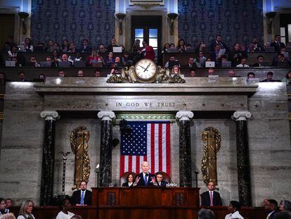 El presidente Joe Biden, durante su discurso del estado de la Unión, este jueves en el Congreso de Estados Unidos, en Washington.