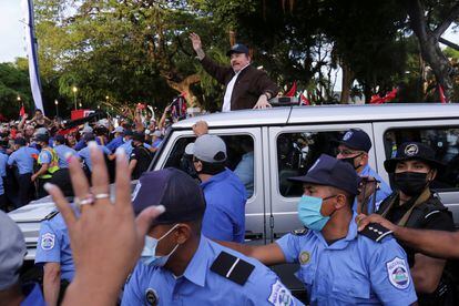 Daniel Ortega, presidente de Nicaragua, este lunes 19 de julio en las calles de Managua.