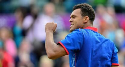 Tsonga celebra su triunfo sobre Raonic.