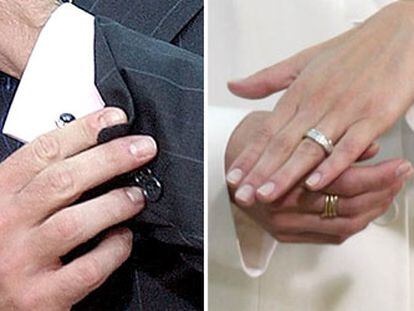 A la izquierda, los gemelos de zafiros y oro blanco, regalo de Letizia Ortiz al Príncipe. A la derecha, el anillo de brillantes, obsequio del novio a su prometida.