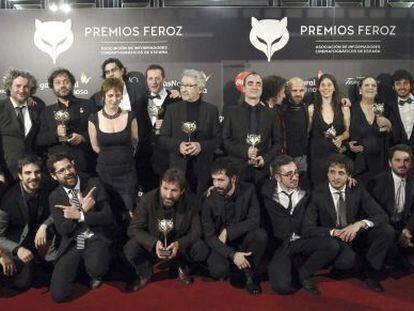 Foto de los actores de los galardonados durante la entrega de los I Premios Feroz que otorga la Asociaci&oacute;n de Informadores Cinematogr&aacute;ficos de Espa&ntilde;a, ayer en el Cine Callao