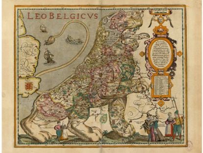 Mapa de los Países Bajos en forma de león (1622) de Pieter van den Keere.