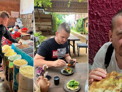 Dabiz Muñoz, en un mercado, un restaurante y disfrutando de comida callejera en Ciudad de México y Oaxaca, a principios de agosto.