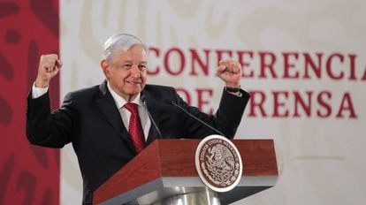 Andrés Manuel López Obrador, este martes durante la rueda de prensa matutina. 