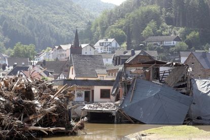 A house destroyed by floods in Rech, Germany.