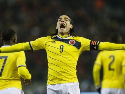 Falcao celebra un gol con Colombia.