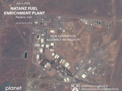 Imagen de satélite del complejo de enriquecimiento de uranio de Natanz (Irán).