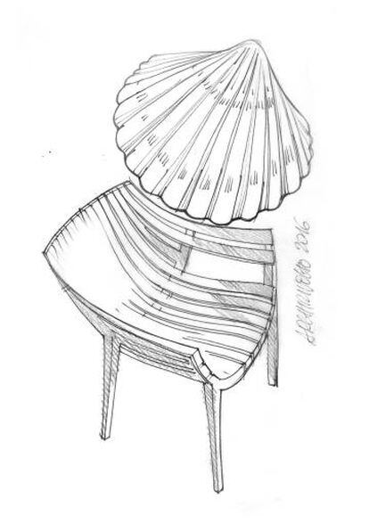 Boceto del diseño de Spritz, inspirado en el troquelado de las conchas marinas. |