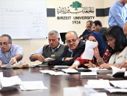 Una reunión en la Universidad de Birzeit, en Cisjordania. 