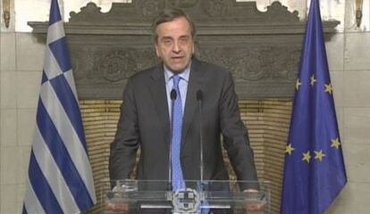 Samarás se dirige a la nación en un mensaje televisado, este domingo.