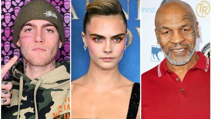 De izquierda a derecha: Presley Gerber, Cara Delevingne y Mike Tyson.