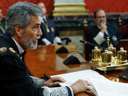 Carlos Lesmes, durante la toma de posesión del nuevo fiscal general del Estado, Álvaro García Ortiz, este lunes en el Tribunal Supremo, en Madrid.