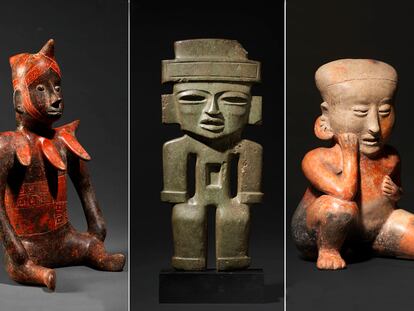 Imágenes de las piezas prehispánicas 11, 16 y 22, tomadas del catálogo de la casa de subasta Cornette de Saint Cyr.