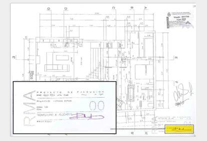 Plano del proyecto de 'loft' en la calle Rodas, visado en 2005 por el estudio de Monasterio y donde ella misma firma de puño y letra.