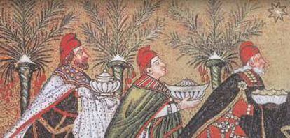Detalle del mosaico del siglo VI de los tres magos, en San Apolinar el Nuevo (Ravena).