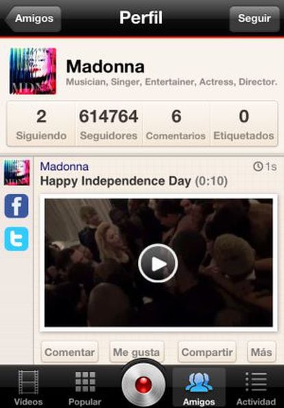 Perfil de Madonna en Socialcam