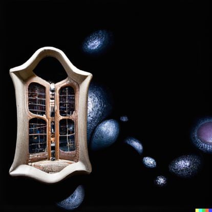 Ventana al estilo de Antoni Gaudí flotando en el espacio, una imagen generada por DALL·E 2. 