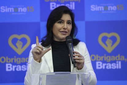 Brazilian senator Simone Tebet, during the announcement in São Paulo.