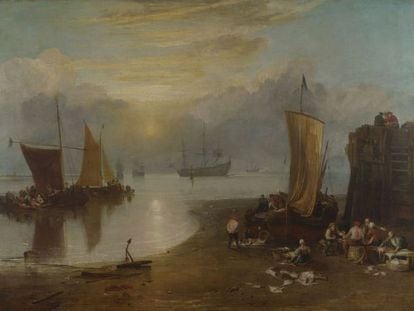 'Sun rising through Vapour: Fishermen cleaning and selling Fish' obra de Turner de 1807.