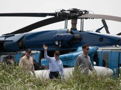 El presidente Ma de Taiwan a su llegada al islote Pengjia.