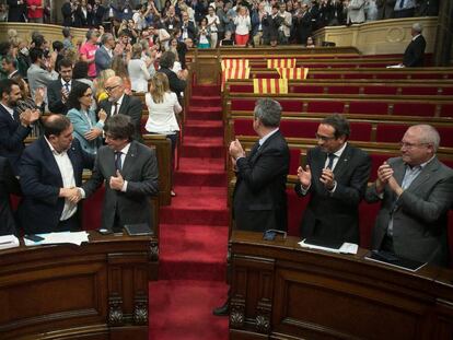 Pleno en el Parlament, tras la aprobaci&oacute;n de la Ley del refer&eacute;ndum.
 