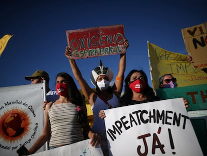 Una protesta en contra del Gobierno de Bolsonaro, en Brasilia, el pasado 24 de enero.