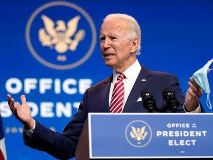 El presidente electo Joe Biden, durante una comparecencia este lunes en Wilmington, Delaware.