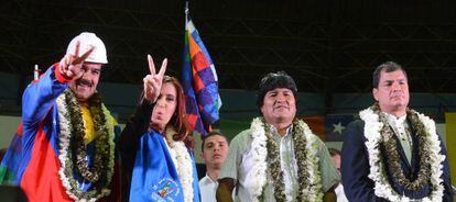 De izquierda a derecha, los presidentes Maduro, Fernández, Morales y Correa, en Cochabamba.