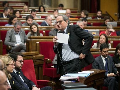 Quim Torra interviene en el Parlamento de Cataluña, el pasado día 19.