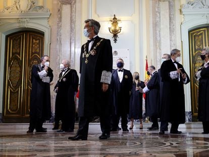 El presidente del Tribunal Supremo y del Consejo General del Poder Judicial, Carlos Lesmes, durante la celebración del acto de apertura del Año Judicial.