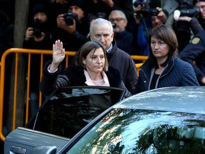 La presidenta del Parlament, Carme Forcadell, a su llegada, este jueves, al Tribunal Supremo.