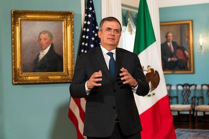 El canciller mexicano, Marcelo Ebrard, en una rueda de prensa en Washington, el 3 de mayo de 2022.