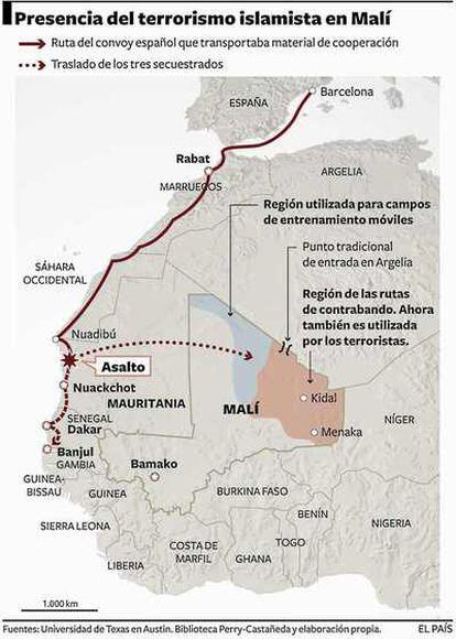 Al Qaeda en el Magreb ha reivindicado el secuestro en Mauritania de tres cooperantes que habrían sido trasladados al país vecino.