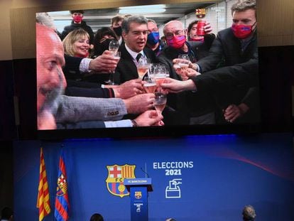Joan Laportacelebra su victoria en las elecciones del FC Barcelona