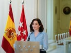 This handout photo released by Comunidad de Madrid (Madrid regional government) on March 10, 2021, shows the regional president Isabel Diaz Ayuso giving a press conference at the regional government headquarters in Madrid. - The rightwing leader of Madrid's regional government, Isabel Diaz Ayuso, called an early election on May 4 in Spain's wealthiest region.In a surprise move, she said she had decided to end the coalition between her Popular Party (PP) and the smaller centre-right Ciudadanos that has governed the region since May 2019. (Photo by Handout / COMUNIDAD DE MADRID / AFP)