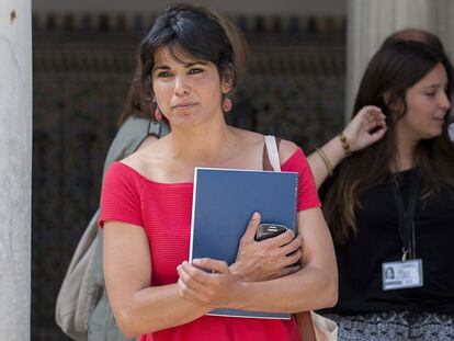 Teresa Rodr&iacute;guez llega el pasado mayo al Parlamento andaluz.