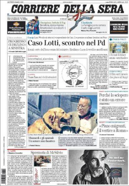 La portada del Corriere della Sera.