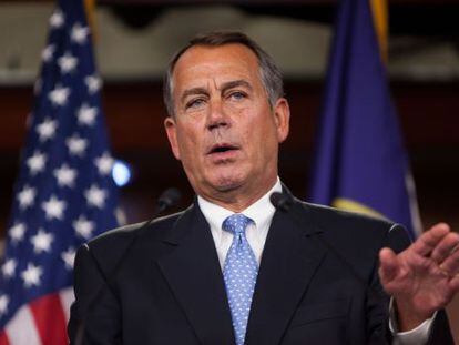 El portavoz de la C&aacute;mara de Representantes, John Boehner, durante sus declaraciones en el Capitolio este viernes. 