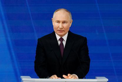 Vladímir Putin, ante la Asamblea Federal, este jueves en Moscú.