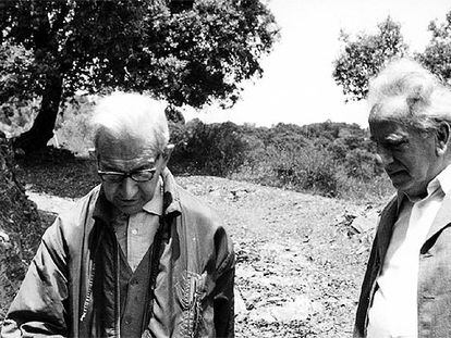 El filólogo Joan Coromines (izquierda) y el escritor Joan Sales, en 1982.
