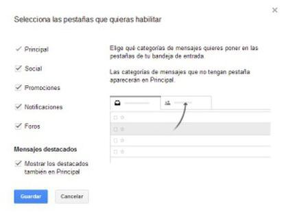 Selección de pestañas en Gmail.