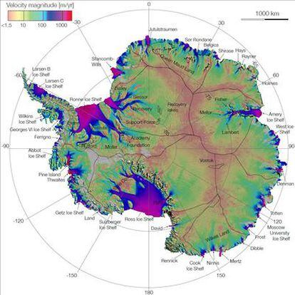 Mapa completo de los hielos del continente blanco realizado con miles de datos de radar tomados desde satélites.