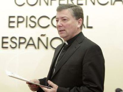 Juan Antonio Mart&iacute;nez Camino, durante la presentaci&oacute;n de hoy de los datos de asignaciones a favor de la Iglesia cat&oacute;lica.