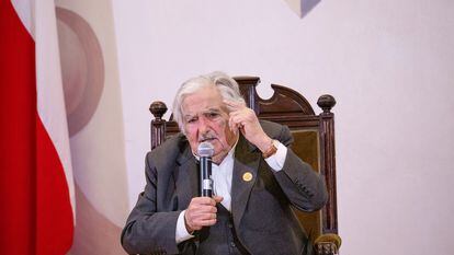 José Mujica durante la charla en la Universidad de Chile en Santiago, el 11 de septiembre.