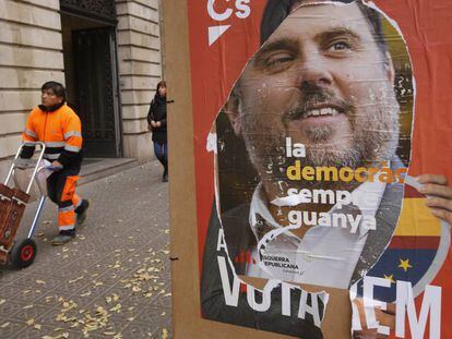 Cartel del candidato de ECR a las elecciones del 21-D, Oriol Junqueras (Barcelona). 